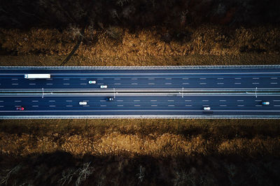 Aerial view of highway with moving cars