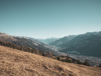 Scenic view of mountains against clear sky