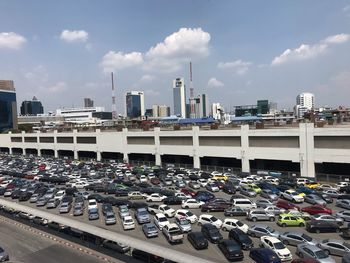 High angle view of street amidst buildings in city