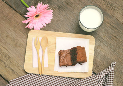 High angle view of breakfast on table