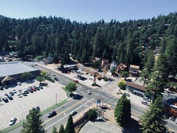 High angle view of vehicles on road in city