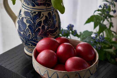 Close-up of easter eggs in basket