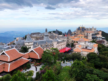 High angle view of townscape against sky