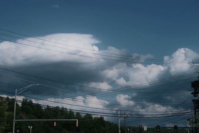 Low angle view of electricity pylon against sky