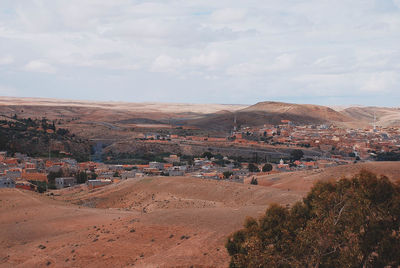 High angle view of land against sky