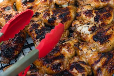 Full frame shot of meat on barbecue