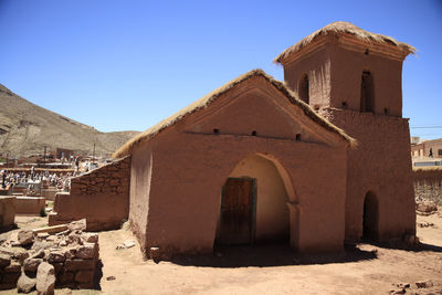 Low angle view of old ruins against clear sky