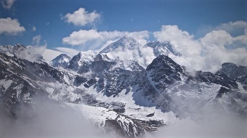 Scenic view of snow mountains against sky