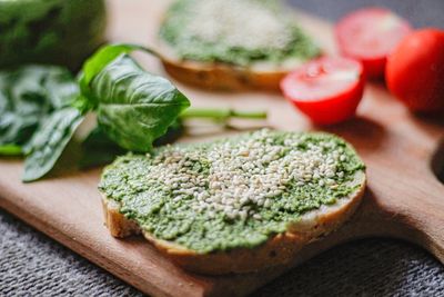 Close-up of fresh vegetables on cutting board