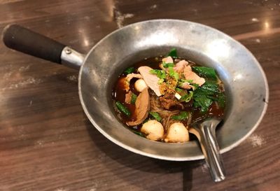 High angle view of food in bowl on table