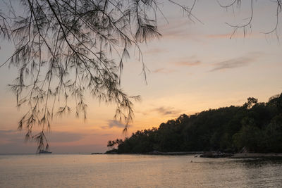 Scenic view of sea against orange sky