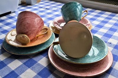 High angle view of breakfast on table