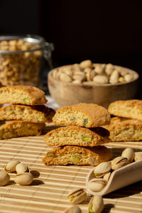 Biscotti cantuccini cookie biscuits with pistachios and lemon peel shortbread. healthy eating food