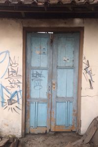 Closed door of old house