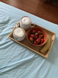 High angle view of breakfast on table