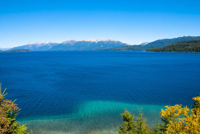 Scenic view of sea against blue sky