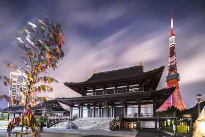 Lanterns made of hand-made washi rice paper arranged in a shape of milky way in the zojoji temple.