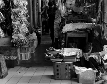 High angle view of man in market