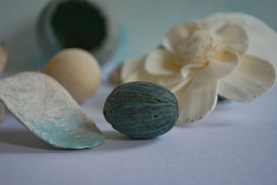 Close-up of eggs on table