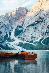 Scenic view of snowcapped mountains during winter