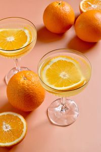 High angle view of oranges on table