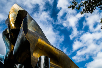 Low angle view of yellow wheel against sky