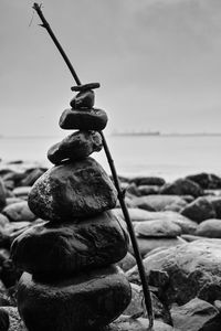 Rope on rocks at beach