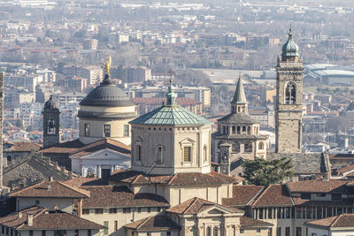 Aerial view of the historic center of bergamo alta