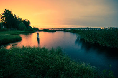 Scenic view of lake against sky during sunset