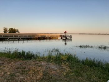 Scenic view of lake against clear sky