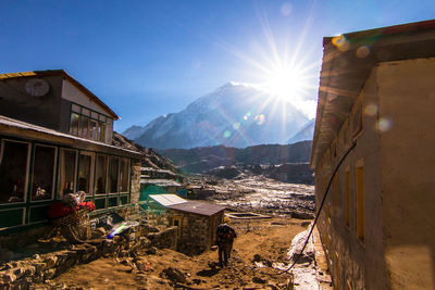 Long trek up ahead along the snow-capped region - everest base camp trek, nepal