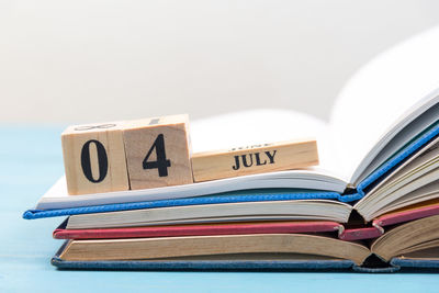 Close-up of books on table