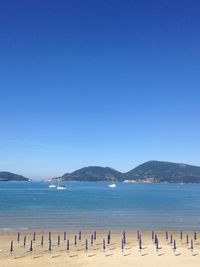 Scenic view of sea against clear blue sky