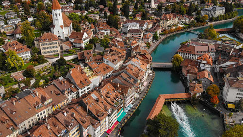 High angle view of buildings in city