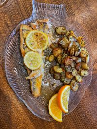 High angle view of orange fruit on table