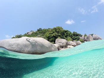 Scenic view of sea against blue sky