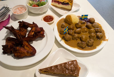 High angle view of food in plate on table