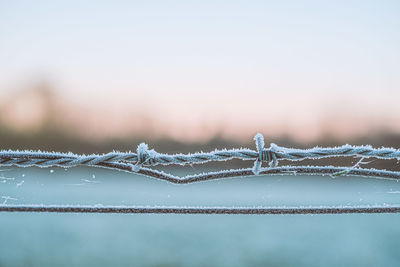 Low angle view of fence against clear sky