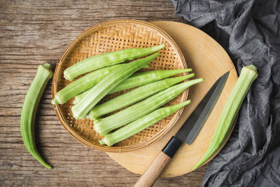 High angle view of chopped vegetables on table