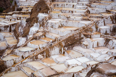 High angle view of snow covered landscape