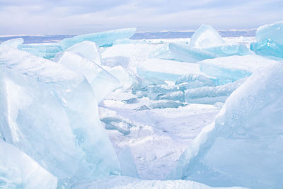 Aerial view of ice landscape against sky