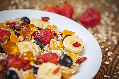 High angle view of breakfast served on table