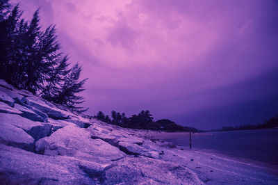 Scenic view of landscape against sky during winter