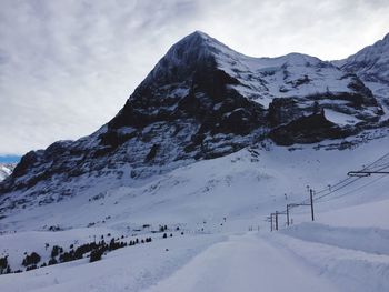 Scenic view of snow covered mountain against sky