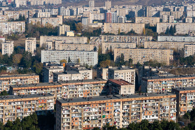 High angle view of buildings in city