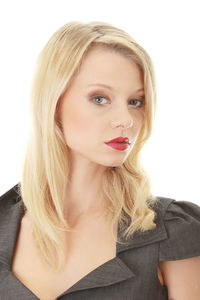 Portrait of a beautiful young woman over white background