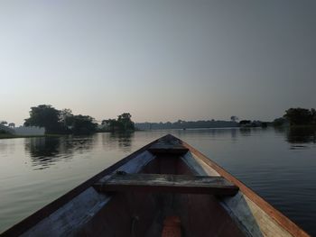 Boat in lake against clear sky