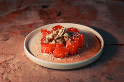 Close-up of food in plate on table