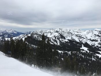 Scenic view of snowcapped mountains against sky