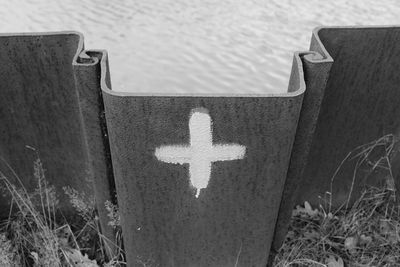 High angle view of text on wall